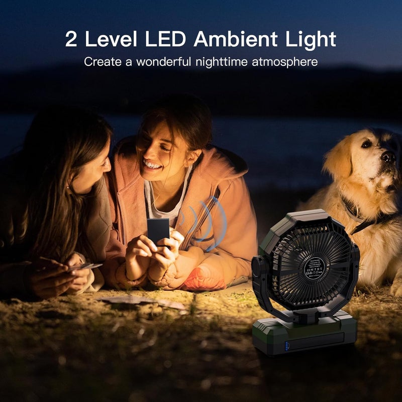 FRIZCOL 3-in-1 Camping Fan - Portable Fans Rechargeable - 24000mAh Battery Powered Fan(105Hrs) with Light & Remote for Indoor, Outdoor, Tent, Travel, Fishing, Jobsite, Gifts for Men Dad Him - Green - Image 3
